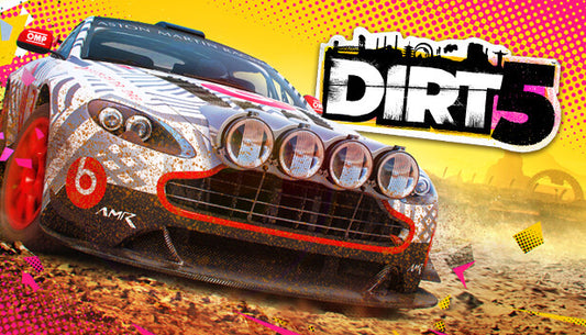 Official cover art for the off-road arcade racing game DIRT 5 featuring multi-colored muddy trucks and rally cars.