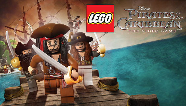 Official cover art for LEGO Pirates of the Caribbean: The Video Game featuring Captain Jack Sparrow and LEGO characters.