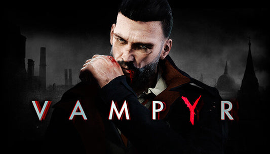 Official cover art for the action RPG Vampyr featuring a dark, atmospheric portrait of the protagonist.