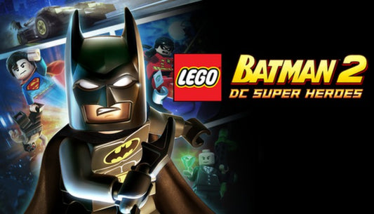 Official cover art for LEGO Batman 2: DC Super Heroes featuring Batman and Robin with the Justice League.