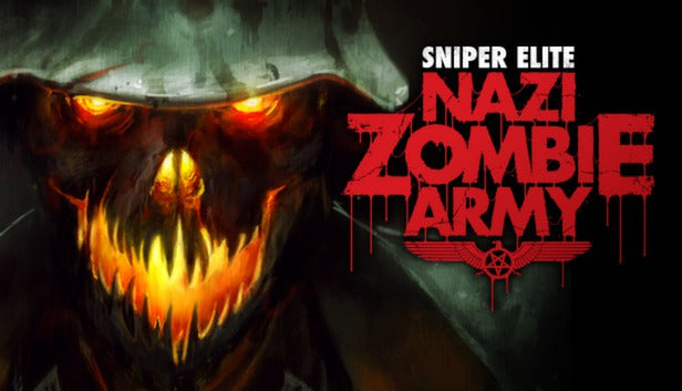 Official cover art for Sniper Elite: Nazi Zombie Army featuring a soldier and silhouette of an undead army.