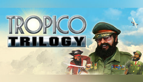 Official cover art for the Tropico Trilogy strategy game bundle featuring El Presidente against a tropical background.