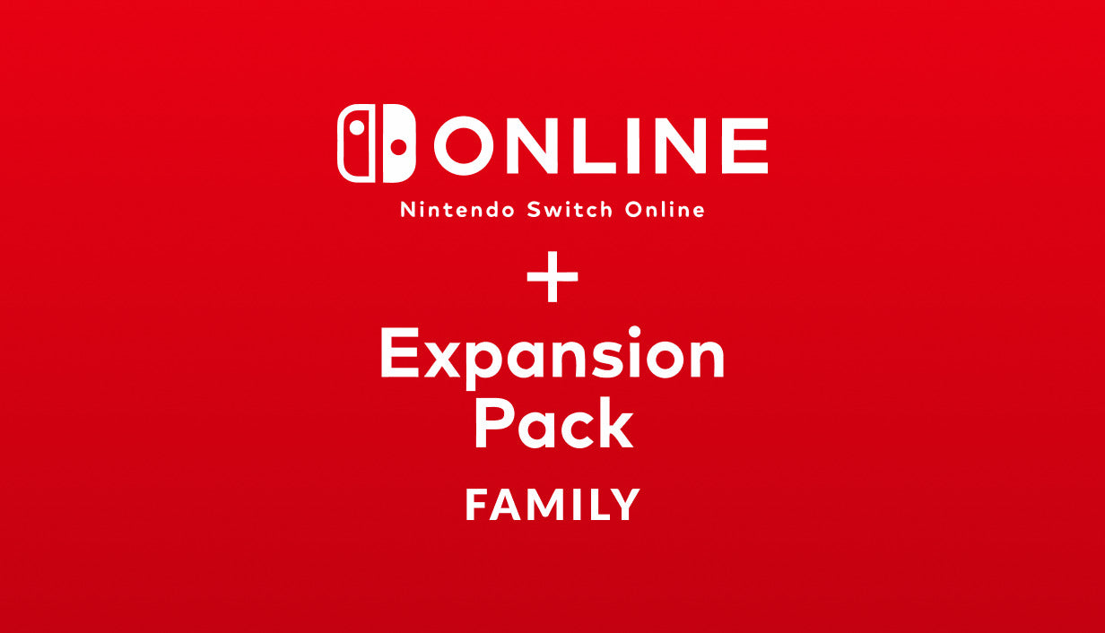 Official cover art featuring the white Nintendo Switch Online logo and Expansion Pack Family text on a solid red background.