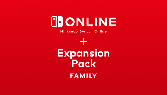 Official cover art featuring the white Nintendo Switch Online logo and Expansion Pack Family text on a solid red background.
