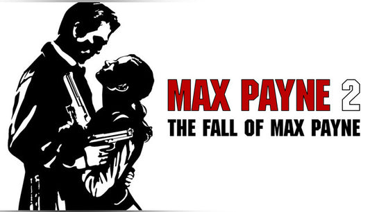 Official cover art for the noir third-person shooter Max Payne 2: The Fall of Max Payne featuring characters and a dark city.