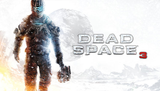 Official cover art for the sci-fi horror game Dead Space 3 featuring Isaac Clarke in a snow-covered environment.