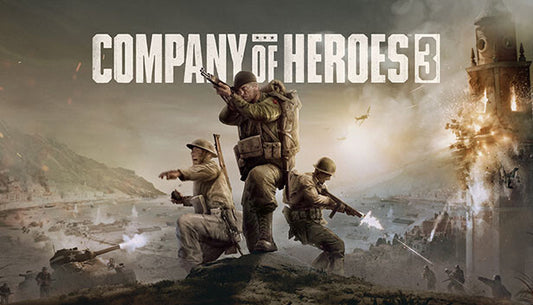 Official cover art for Company of Heroes 3 featuring Allied soldiers and tanks advancing through an Italian coastal town.