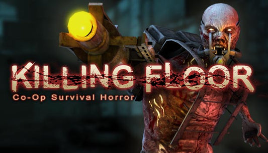 Official cover art for the co-op survival horror game Killing Floor featuring a soldier in a gas mask and tactical gear.