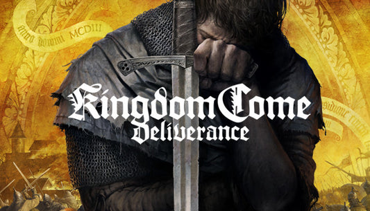 Kingdom Come: Deliverance cover art featuring a medieval knight in armor standing before a dark, atmospheric background.