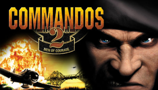 Official cover art for the strategy game Commandos 2: Men of Courage featuring tactical military personnel.