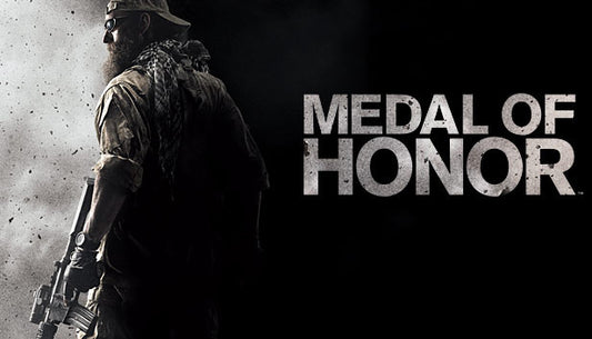 Official cover art for the military shooter Medal of Honor featuring a soldier in tactical gear against a dusty background.