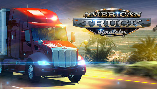 Official cover art for the simulation game American Truck Simulator featuring a large semi-truck on an open highway.