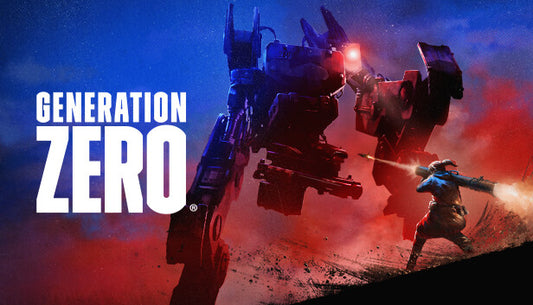 Official cover art for the action-survival game Generation Zero featuring a group of robotic machines in a rural landscape.