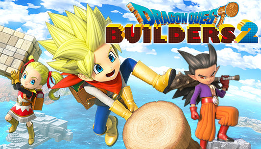 Official cover art for Dragon Quest Builders 2 featuring characters in a colorful, block-based fantasy world.