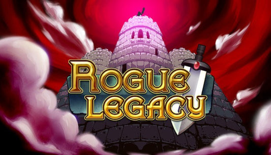Official cover art for the roguelike game Rogue Legacy featuring a knight in armor standing before a dark castle.