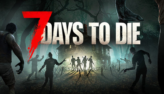 Official cover art for the survival horror game 7 Days to Die featuring a zombie silhouette against a dark background.