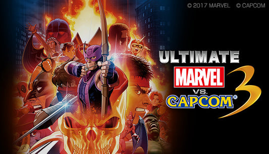 Official cover art for Ultimate Marvel vs. Capcom 3 featuring a diverse cast of comic book and video game characters.