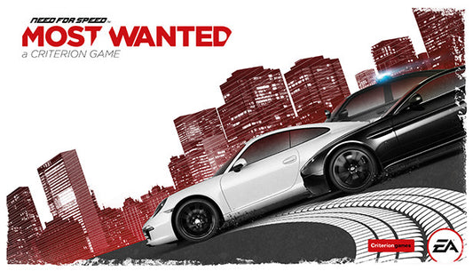 Official cover art for Need for Speed Most Wanted featuring a high-performance sports car in an urban racing environment.