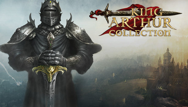 Official cover art for the King Arthur Collection, a PC Steam bundle featuring role-playing and strategy video games.