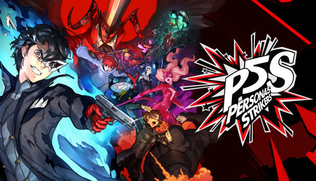 Official cover art for Persona 5 Strikers featuring the Phantom Thieves in an action-packed, colorful anime style.