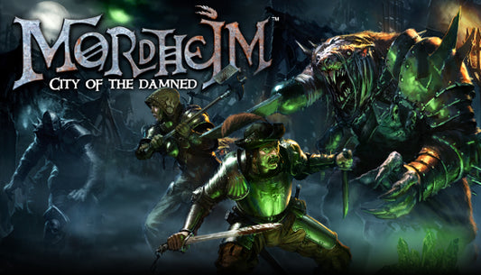 Official cover art for the tactical RPG Mordheim: City of the Damned featuring a dark, gothic fantasy setting.
