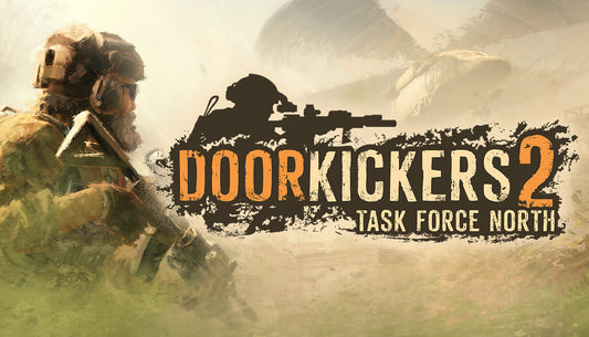 Official cover art for Door Kickers 2: Task Force North featuring tactical operators in a modern desert combat setting.