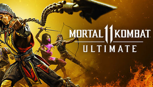 Official cover art for Mortal Kombat 11 Ultimate Edition featuring a fighter against a bright orange background.