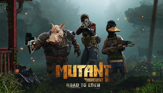 Cover art for Mutant Year Zero: Road to Eden featuring three playable mutant characters in a post-apocalyptic world.