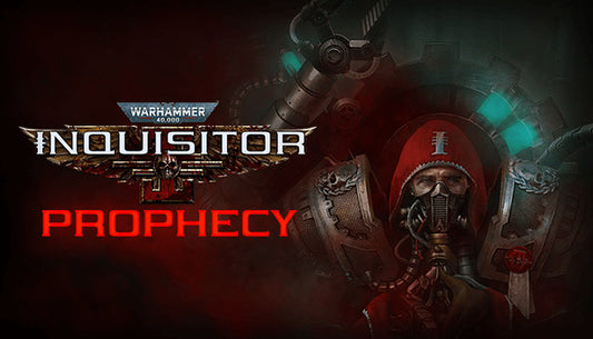 Official cover art for Warhammer 40,000: Inquisitor - Prophecy featuring a dark, gothic sci-fi warrior in power armor.