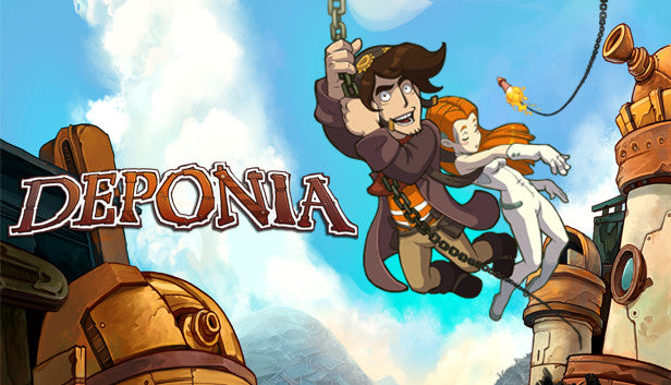 Cover art for Deponia featuring Rufus and Goal.
