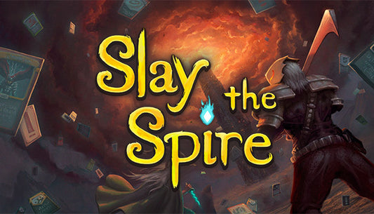 Official cover art for the roguelike deckbuilder Slay the Spire featuring a silhouette of the Ironclad character.
