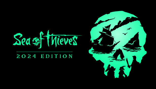 Official promotional key art for Sea of Thieves 2024 Edition on XBOX and PC. Action-adventure multiplayer pirate game by Rare.
