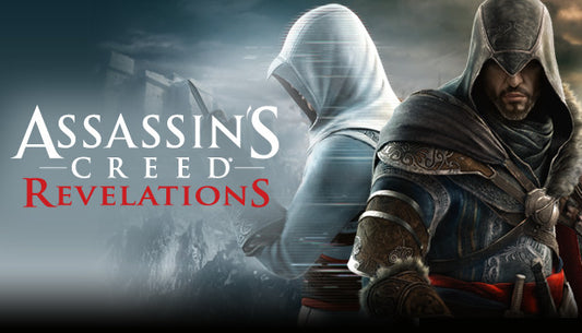 Official cover art for Assassin's Creed Revelations featuring Ezio Auditore and Altair Ibn-La'Ahad against a city backdrop.