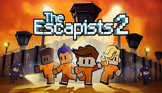 Official cover art for the strategy game The Escapists 2 featuring pixelated characters in a prison setting.
