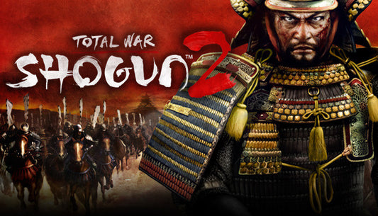 Official cover art for the strategy game Total War: SHOGUN 2 featuring a samurai warrior in traditional armor.