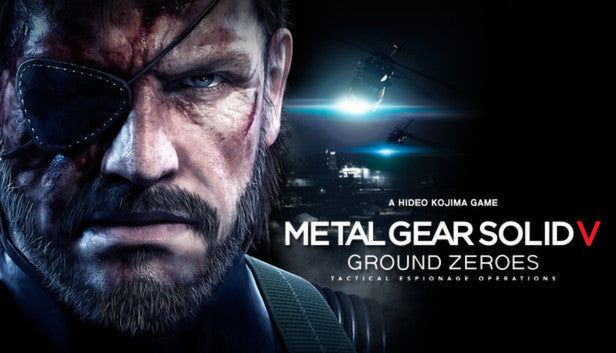 Official cover art for Metal Gear Solid V: Ground Zeroes featuring Big Boss in tactical gear against a dark background.