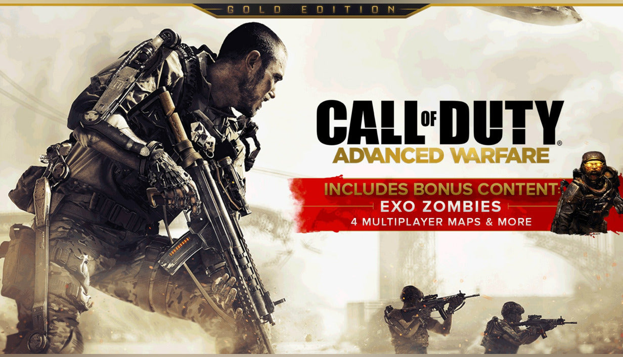 Official cover art for Call of Duty: Advanced Warfare - Gold Edition featuring a soldier in an exoskeleton suit.