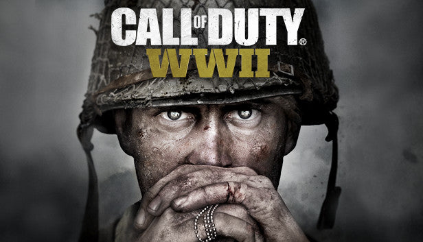 Official cover art for the first-person shooter game Call of Duty: WWII featuring a dramatic soldier profile from the campaign.