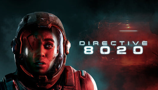 Official covert art for Directive 8020  featuring an astronaut in a futuristic spacesuit with a glowing visor in deep space.