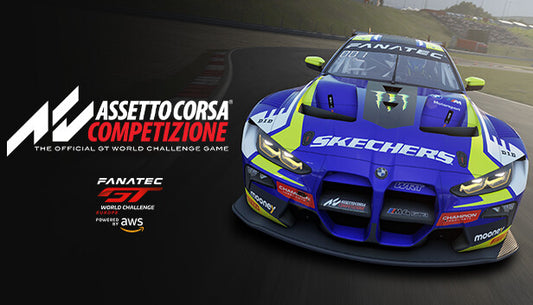 Official cover art for the racing simulation game Assetto Corsa Competizione featuring a high-performance GT3 race car.