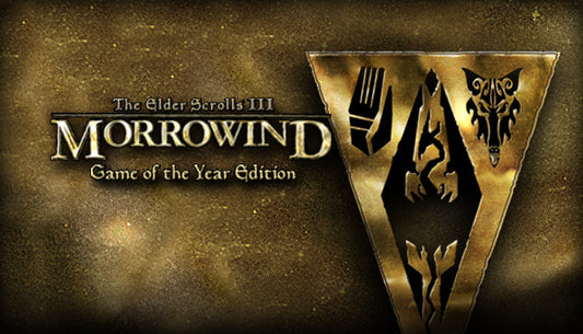 Official cover art for The Elder Scrolls III: Morrowind Game of the Year Edition featuring a golden mask and dark background.