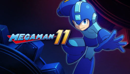 Official cover art for Mega Man 11 featuring the iconic blue robot hero in a dynamic pose against a vibrant sci-fi background.