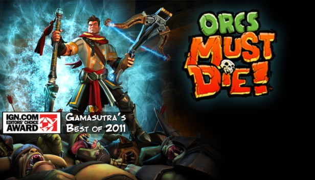 Official cover art for the action tower defense game Orcs Must Die! PC Steam Key by Robot Entertainment.