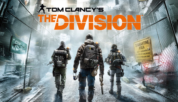 Official cover art for the action-RPG Tom Clancy's The Division featuring agents in a snowy, post-apocalyptic New York City.