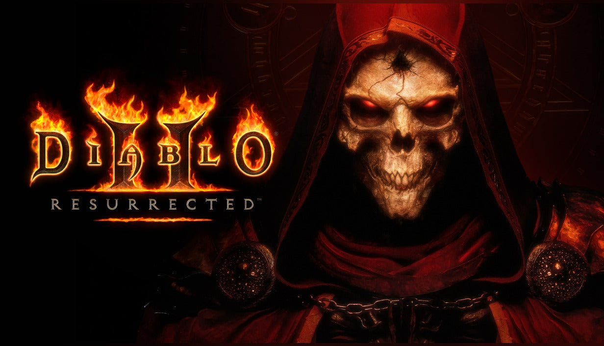 Official cover art for the action RPG Diablo II: Resurrected featuring a dark, atmospheric fantasy theme.