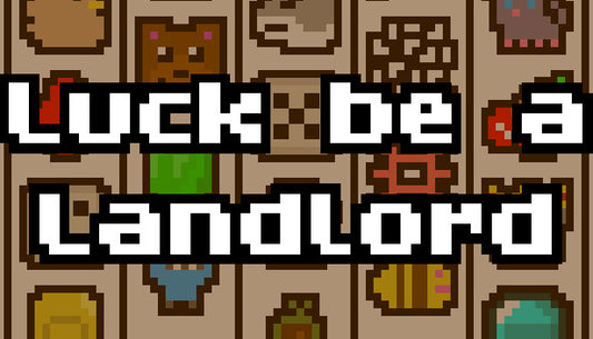 Official cover art for the roguelike deckbuilder game Luck be a Landlord featuring pixel art of a gold coin with a smiling face.