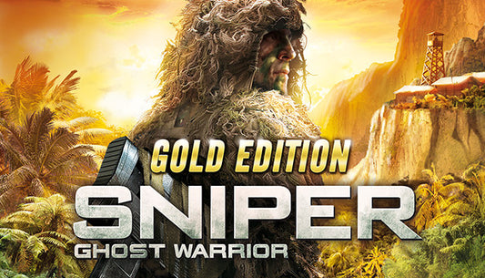 Official cover art for Sniper Ghost Warrior Gold Edition featuring a soldier in ghillie suit camouflage.