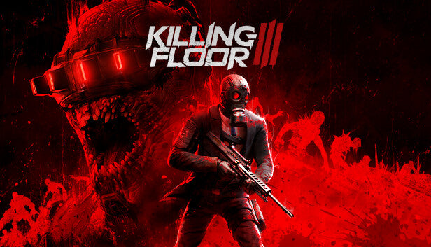 Official cover art for the action horror game Killing Floor 3 featuring a futuristic soldier facing a cybernetic monster.