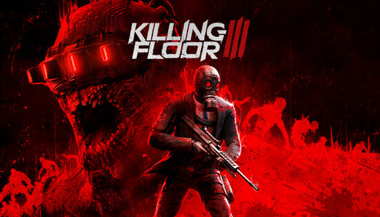 Official cover art for the action horror game Killing Floor 3 featuring a futuristic soldier facing a cybernetic monster.