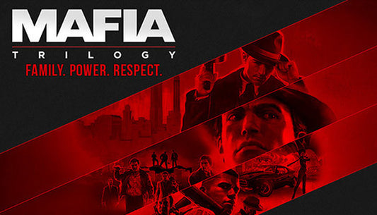 Official cover art for the crime action bundle Mafia Trilogy featuring lead characters from the three games.